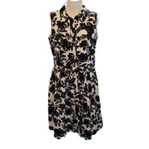 Eliza J floral fit and flare dress, Size 10, Off-white and black